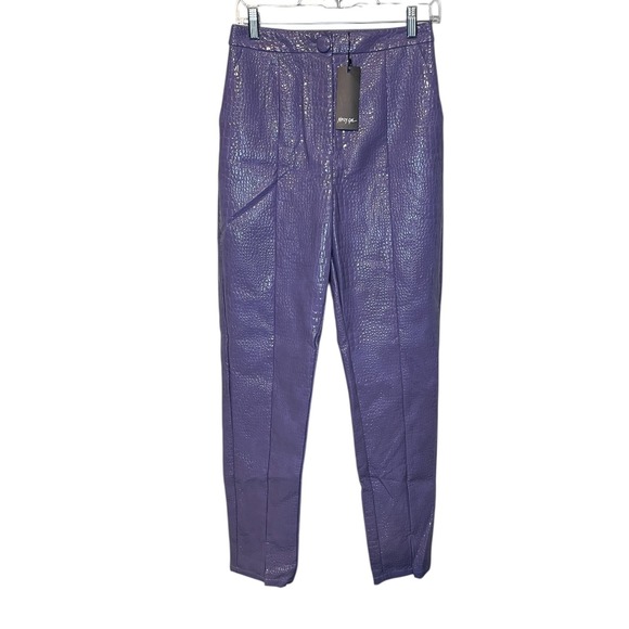 Nasty Gal Purple Croc Embossed Faux Leather High Waist Pants Y2K NWT Size 6 - Picture 13 of 16